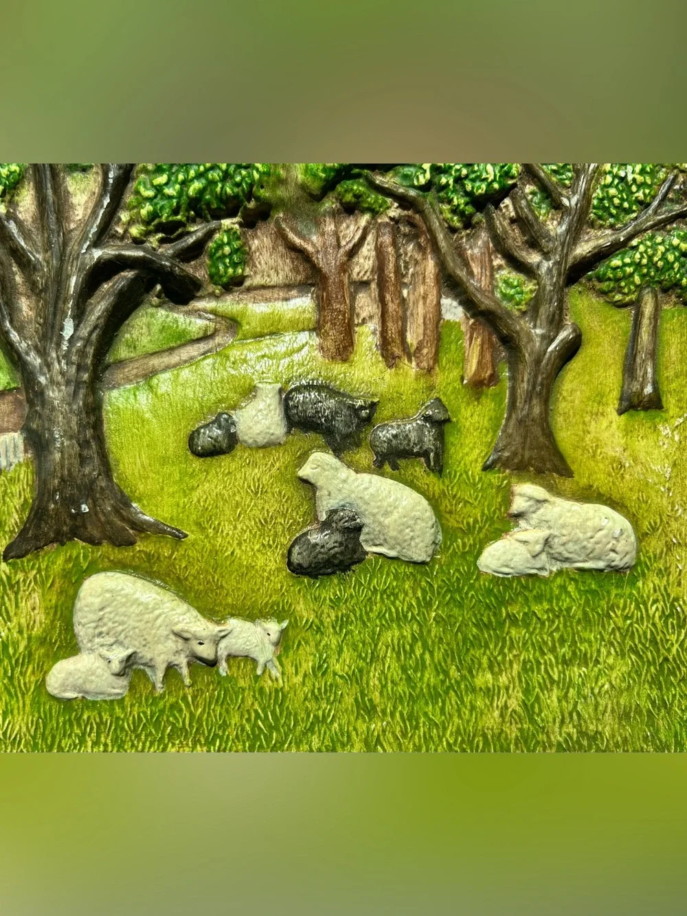 Vintage 1976 Hershey Mold Spring Farm Relief Ceramic Wall Plaque Country Art